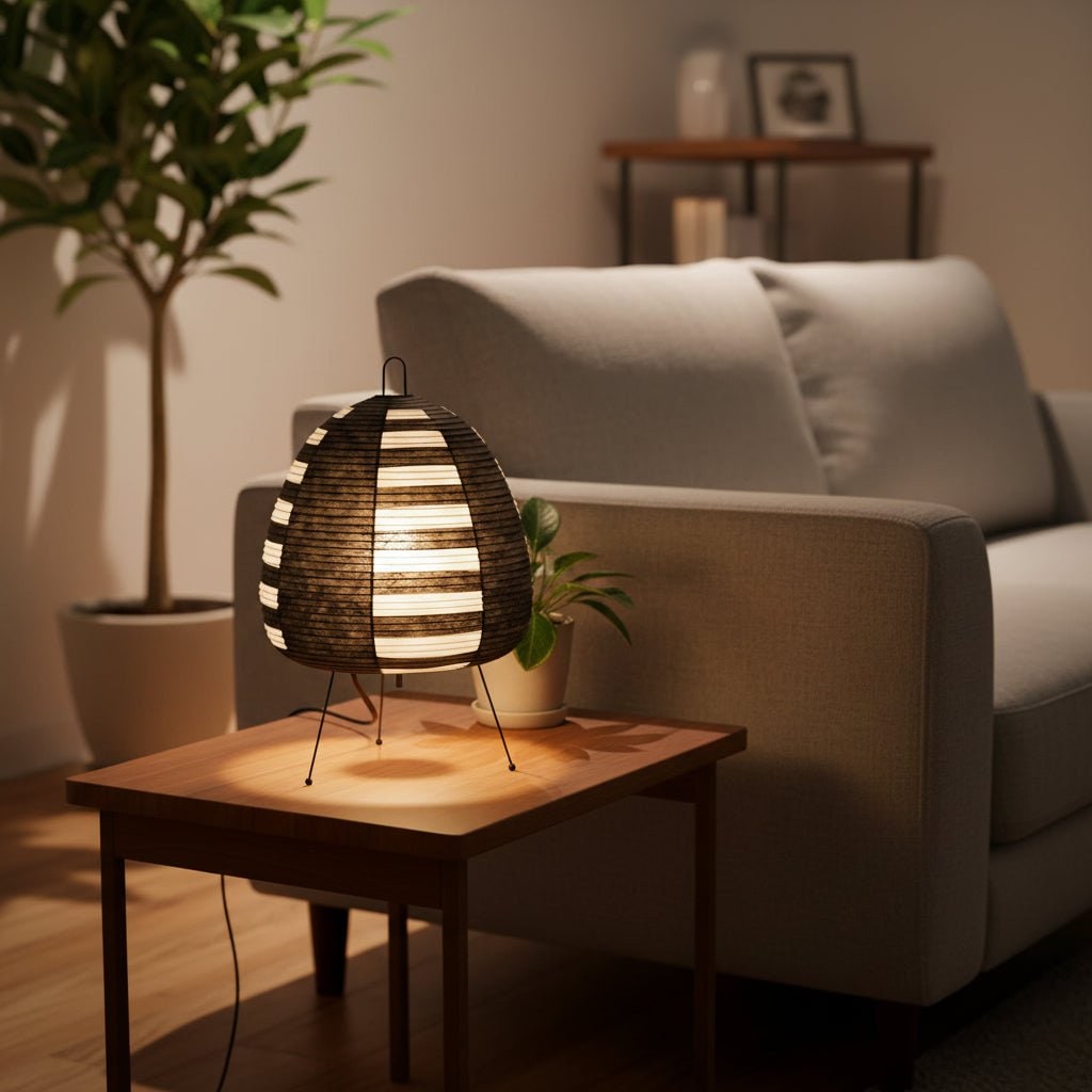 Paper Table Lamp with Tripod Base Japanese Rice Shade and Warm Diffused Light - Image 14