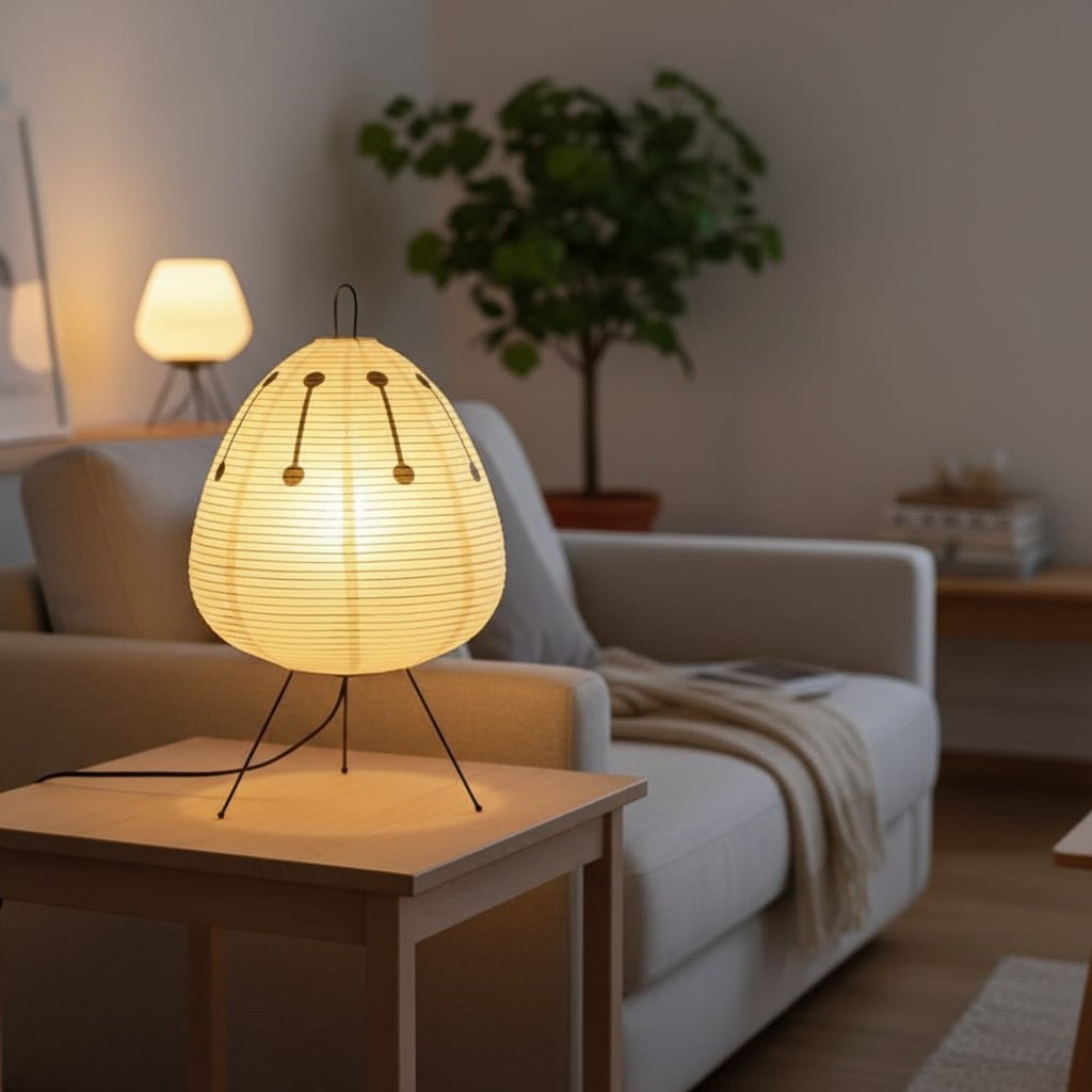 Paper Table Lamp with Tripod Base Japanese Rice Shade and Warm Diffused Light - Image 4