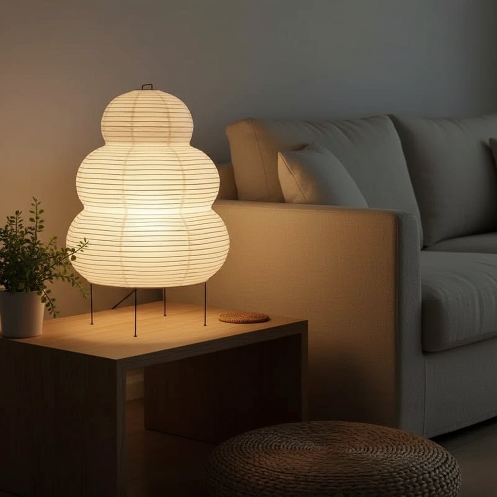 Paper Table Lamp with Tripod Base Japanese Rice Shade and Warm Diffused Light - Image 6