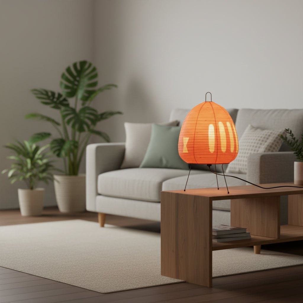 Paper Table Lamp with Tripod Base Japanese Rice Shade and Warm Diffused Light - Image 7
