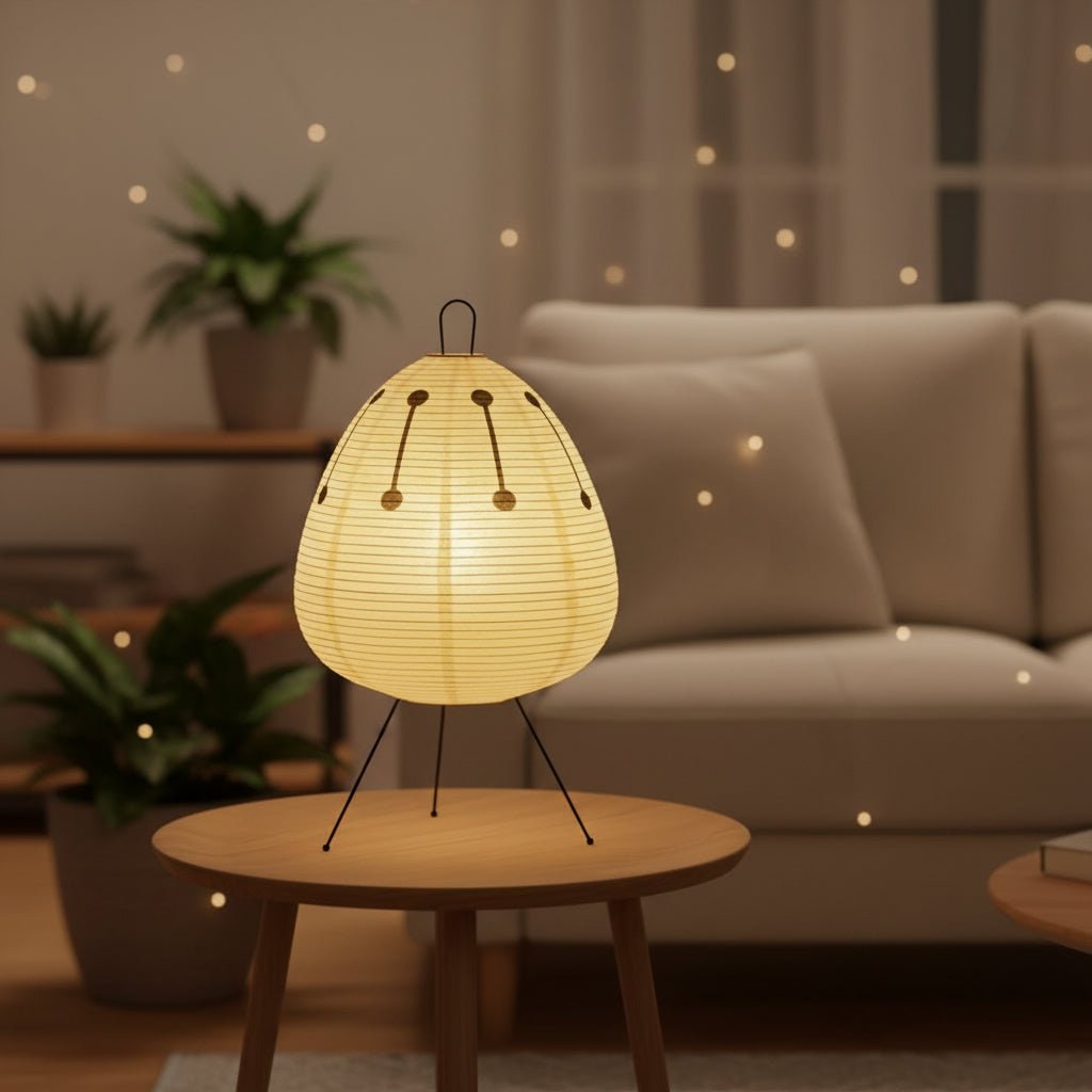 Paper Table Lamp with Tripod Base Japanese Rice Shade and Warm Diffused Light - Image 8