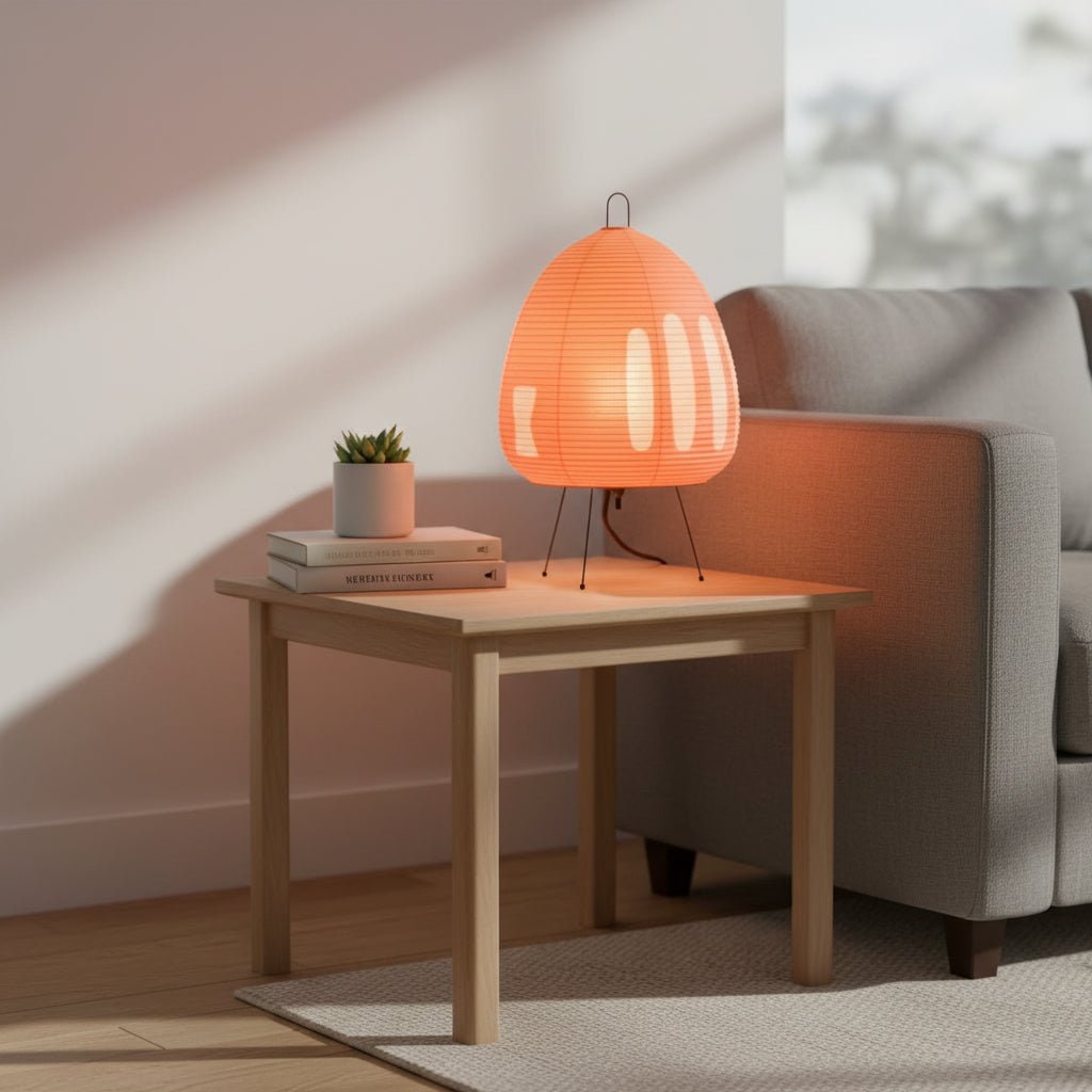 Paper Table Lamp with Tripod Base Japanese Rice Shade and Warm Diffused Light - Image 9
