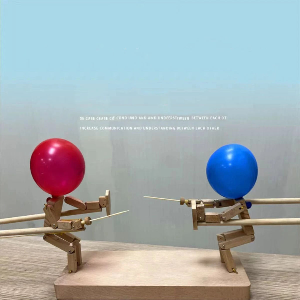Party Game Balloon Pop Battle Wooden Puppet Fencing Head - Image 1