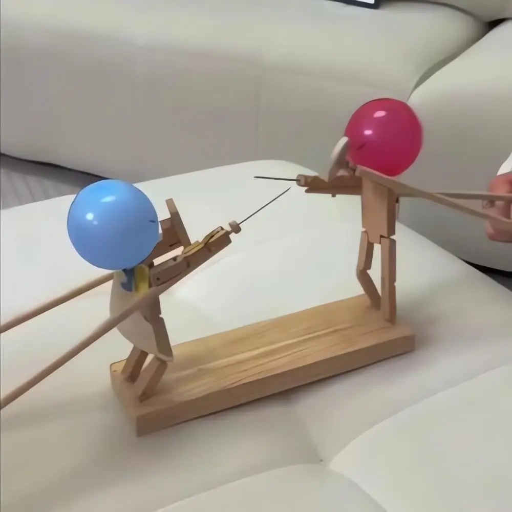 Party Game Balloon Pop Battle Wooden Puppet Fencing Head - Image 3