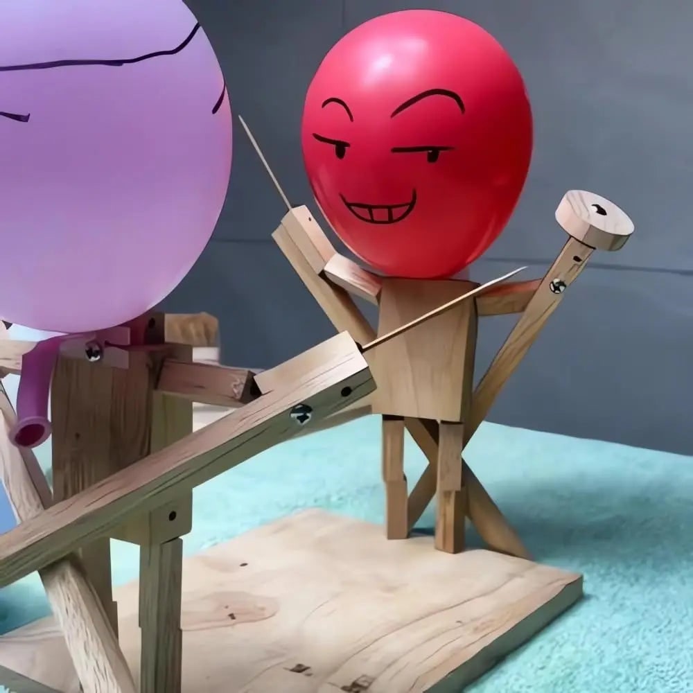 Party Game Balloon Pop Battle Wooden Puppet Fencing Head - Image 5