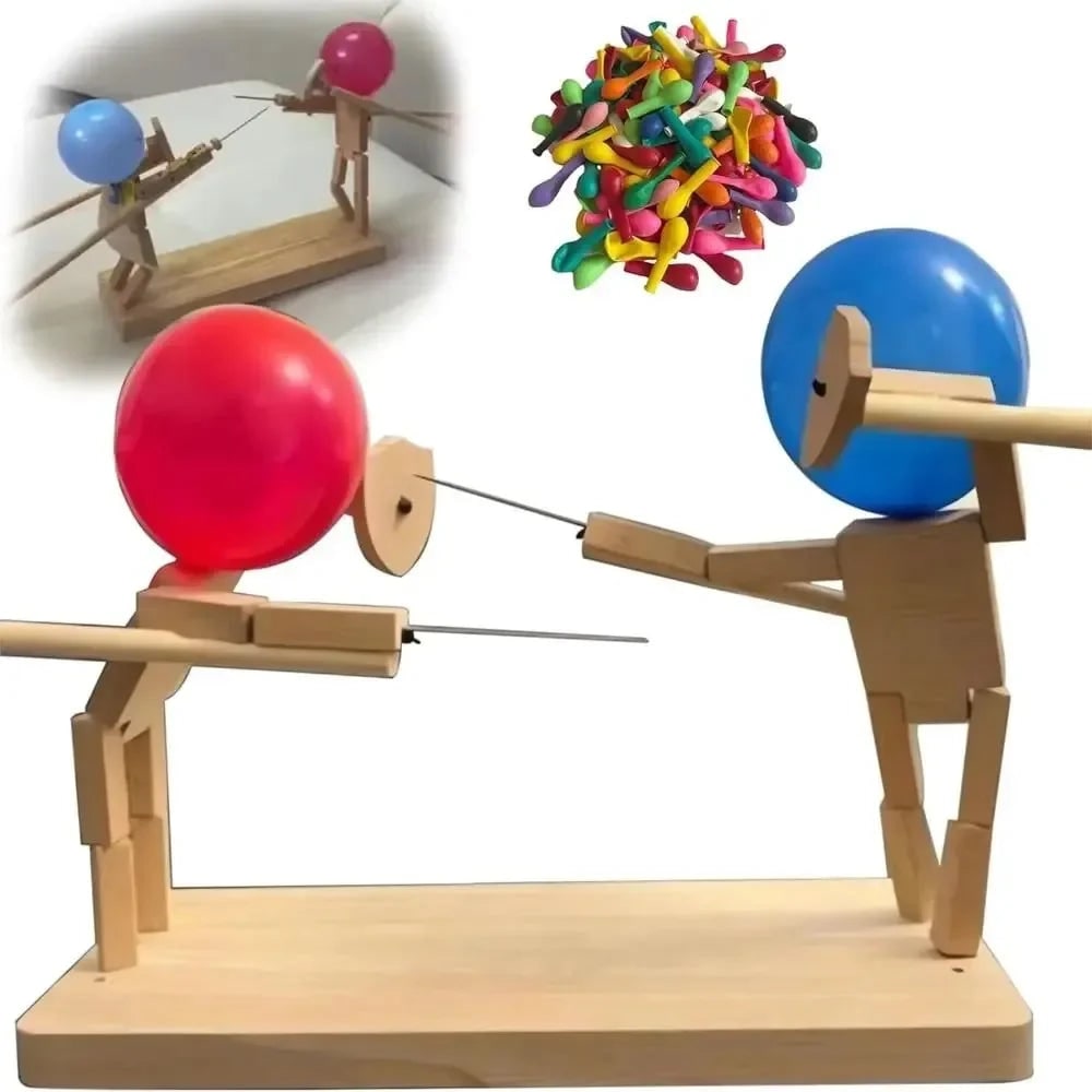 Party Game Balloon Pop Battle Wooden Puppet Fencing Head - Image 6