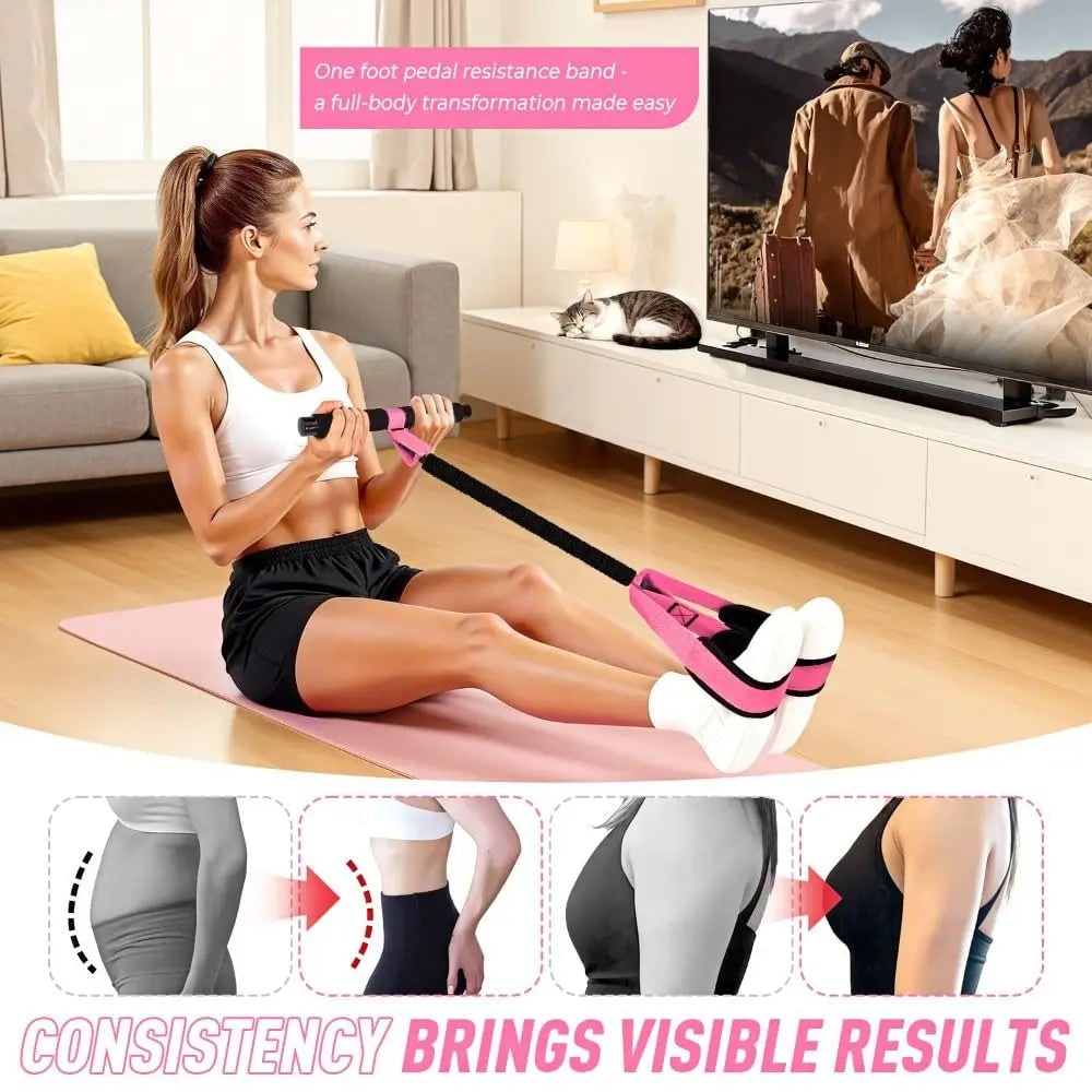 Pedal Resistance Band Elastic Core Workout Trainer Foam Handlebar Foot Loops - Image 5