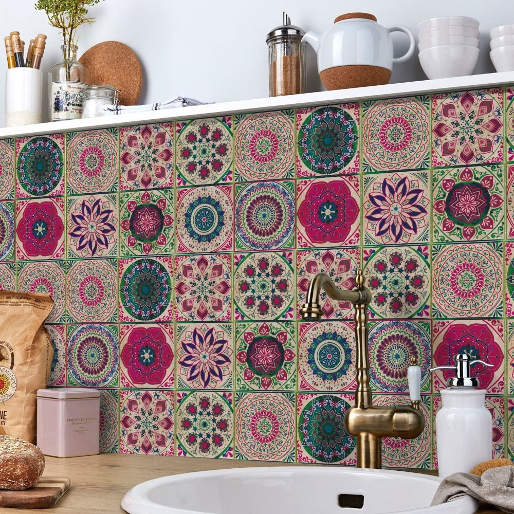 Peel and Stick Tile Backsplash Wall Art Decor Stickers with Mandala Patterns Pack of 24 - Image 1