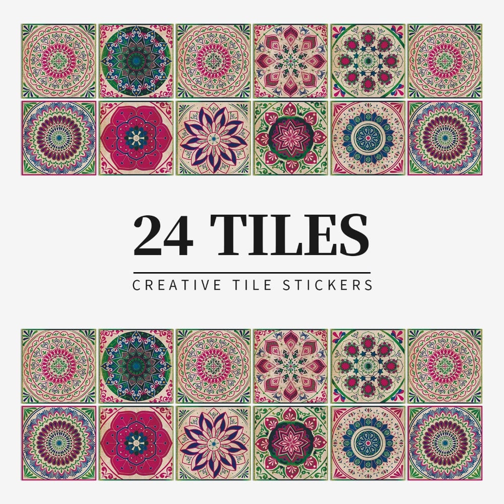 Peel and Stick Tile Backsplash Wall Art Decor Stickers with Mandala Patterns Pack of 24 - Image 10