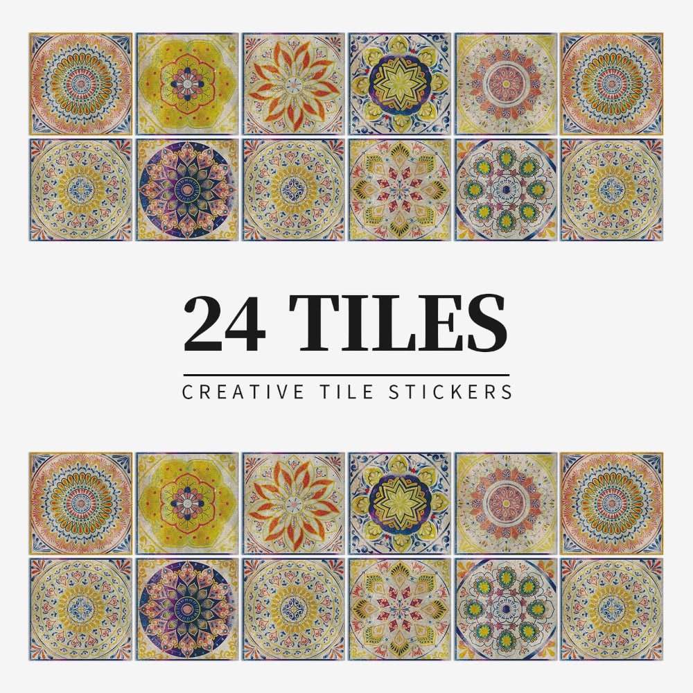 Peel and Stick Tile Backsplash Wall Art Decor Stickers with Mandala Patterns Pack of 24 - Image 11