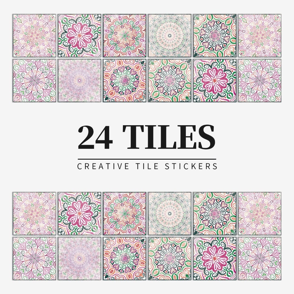 Peel and Stick Tile Backsplash Wall Art Decor Stickers with Mandala Patterns Pack of 24 - Image 9