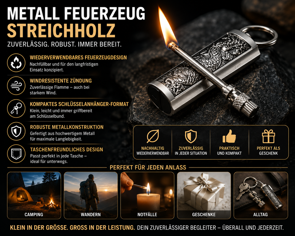 Permanent Match Lighter Fire Starter with Waterproof Metal Construction and Keychain Clip - Image 6