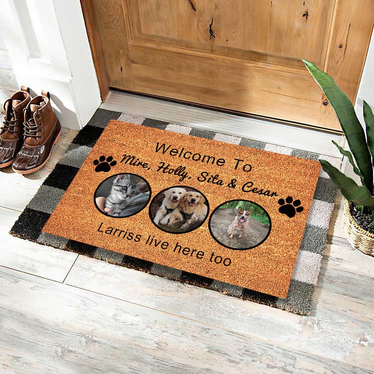 Personalized Custom Doormat for Front Door with Pet Illustrations Washable Indoor Entryway Mat - Image 1