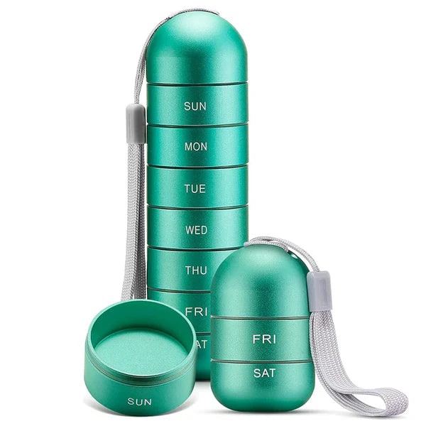 Pill Organizer 7 Day Weekly Portable Metal Stackable Lanyard Travel - Image 2