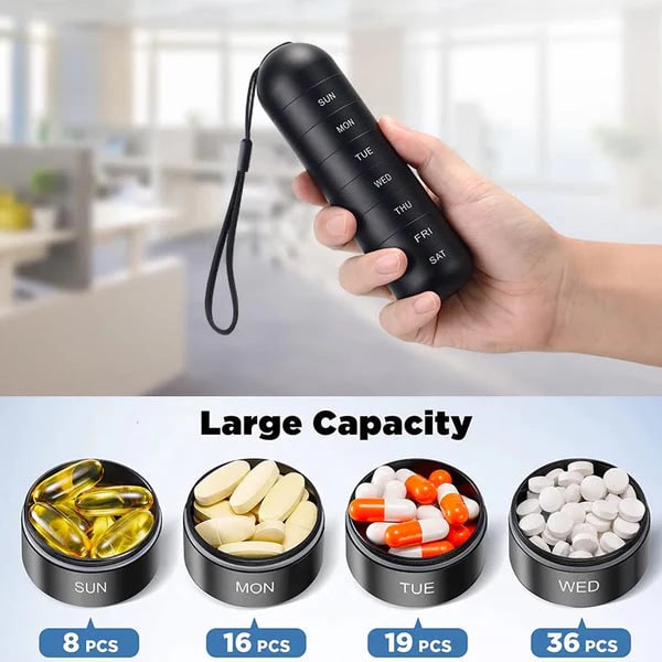 Pill Organizer 7 Day Weekly Portable Metal Stackable Lanyard Travel - Image 7