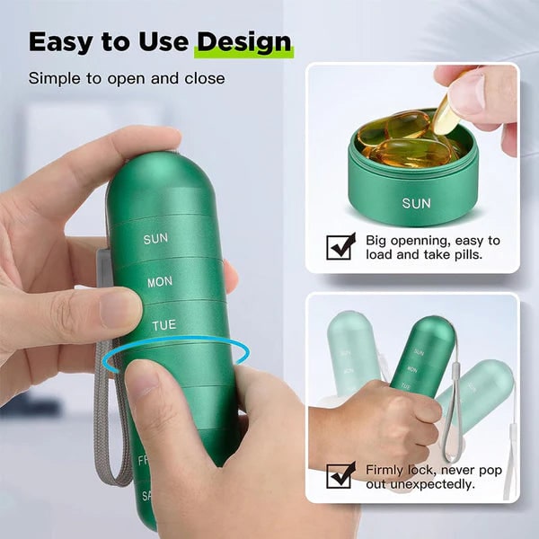 Pill Organizer 7 Day Weekly Portable Metal Stackable Lanyard Travel - Image 8