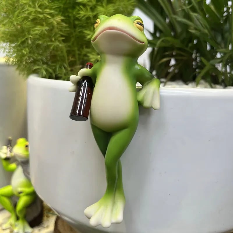 Plant Pot Hanger Hugger Resin Figurine Flower Decorative Garden Frog - Image 2