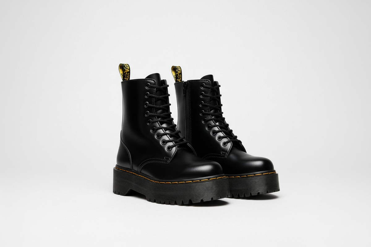 Platform Combat Boots Lace-Up with Side Zipper and Chunky Sole - Image 1
