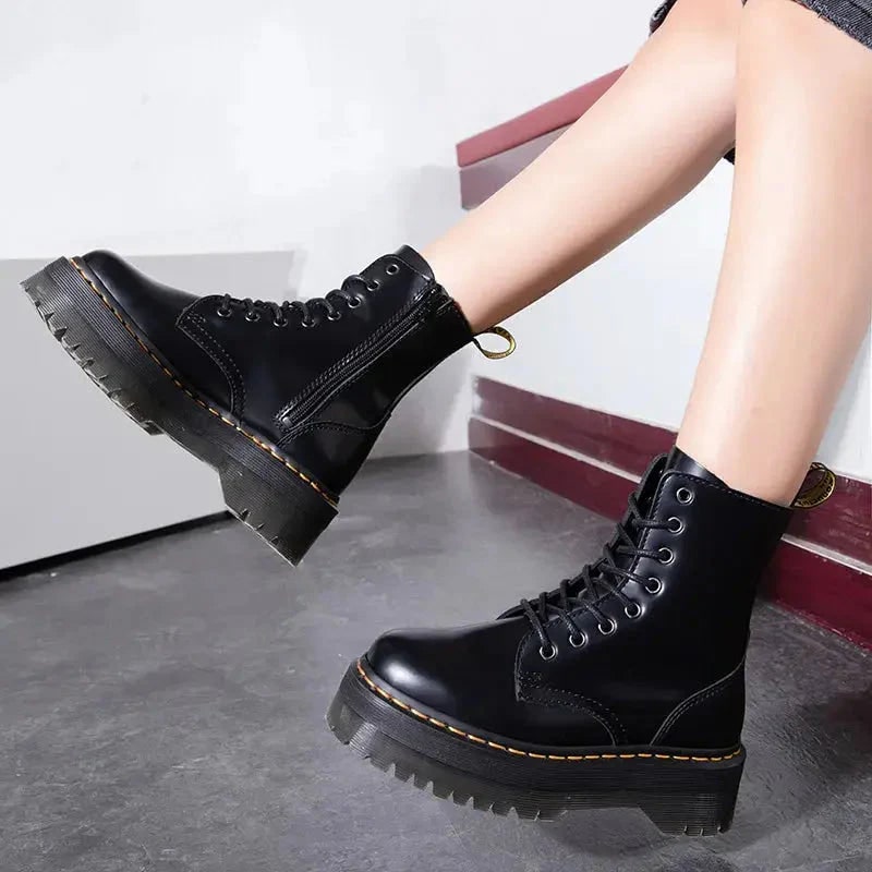 Platform Combat Boots Lace-Up with Side Zipper and Chunky Sole - Image 2