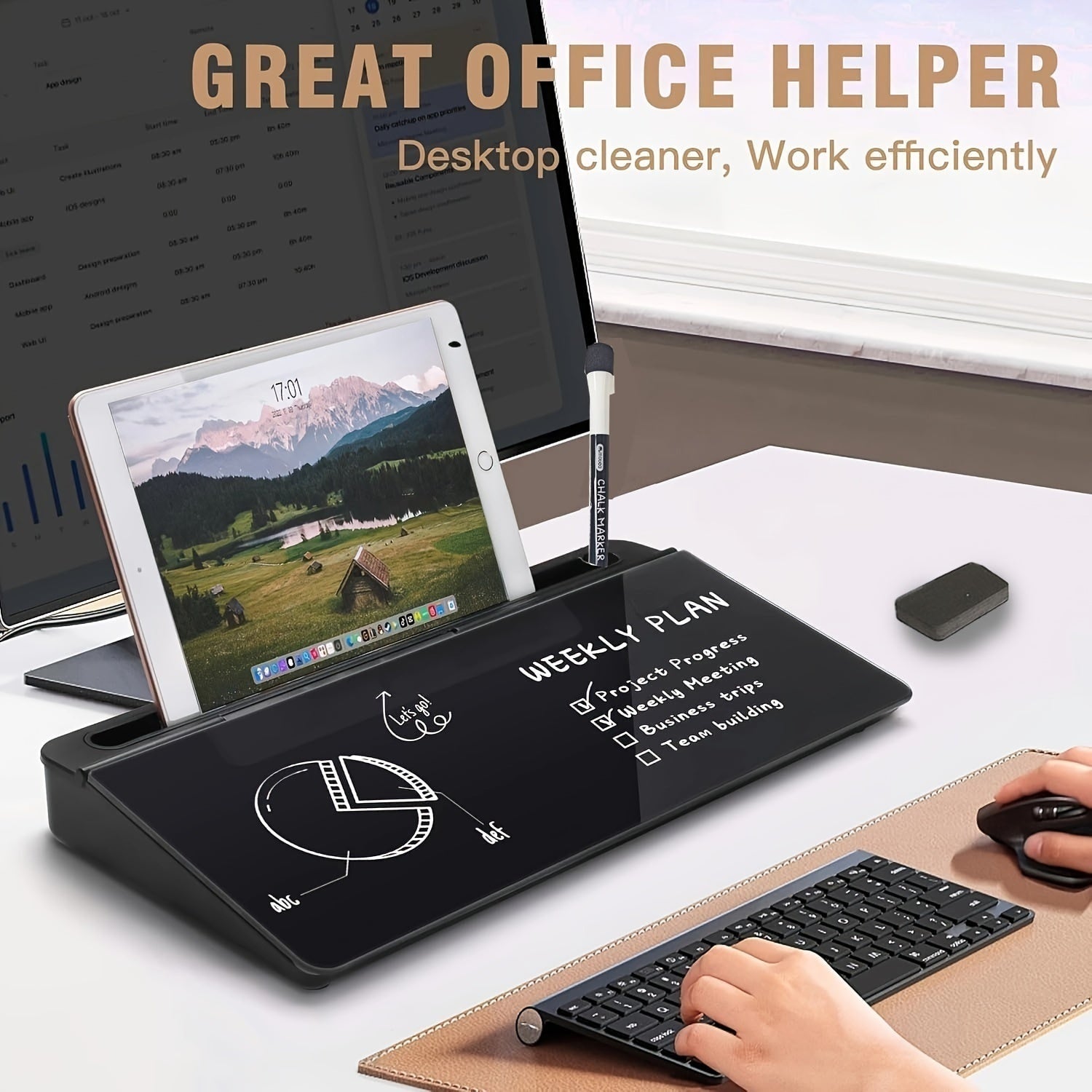 Plexiglass Whiteboard and Glass Dry Erase Board with Magnetic Desktop Organizer Marker - Image 1