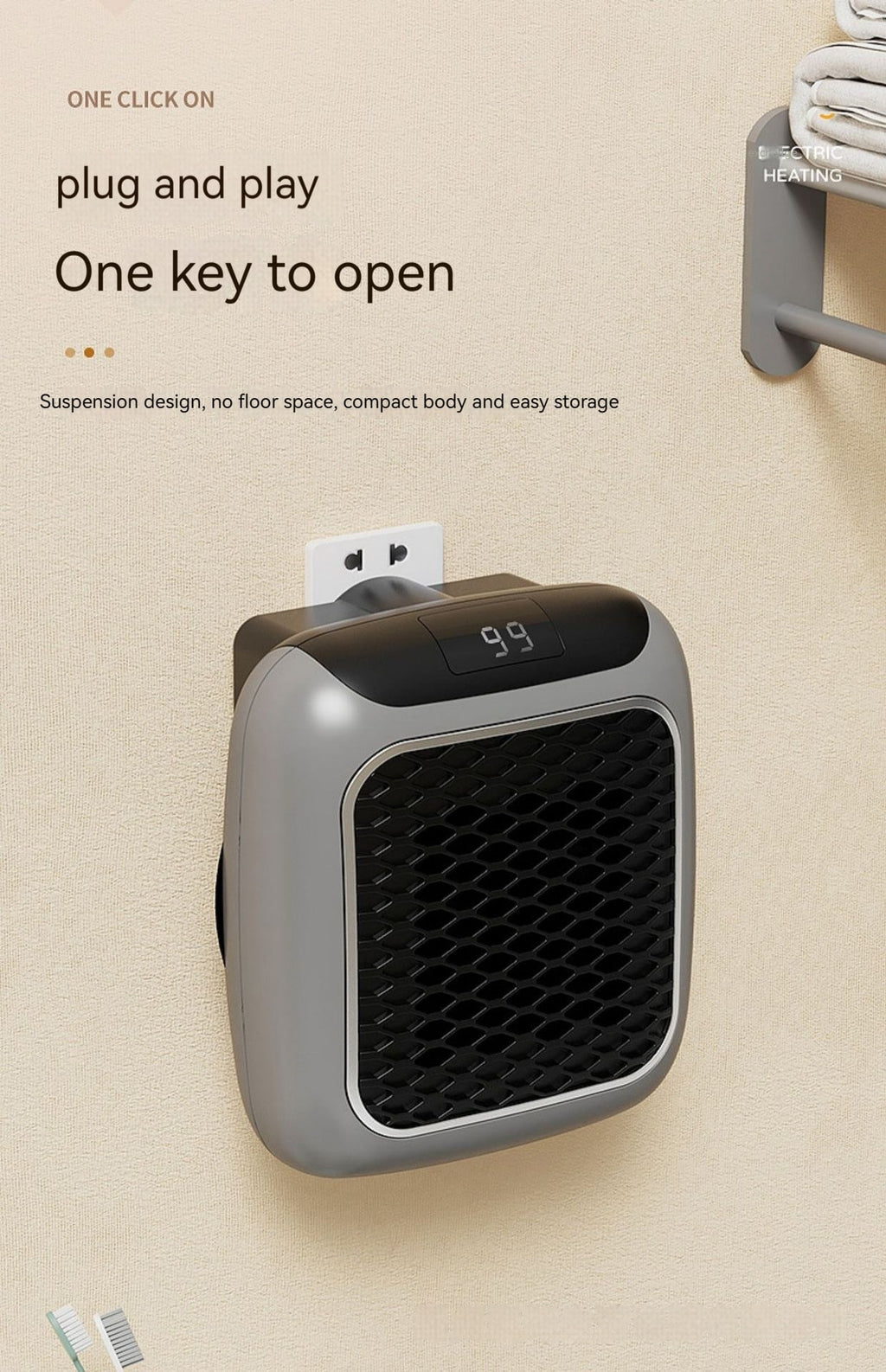 Plug in Space Heater with Digital Display and Honeycomb Grille - Image 2