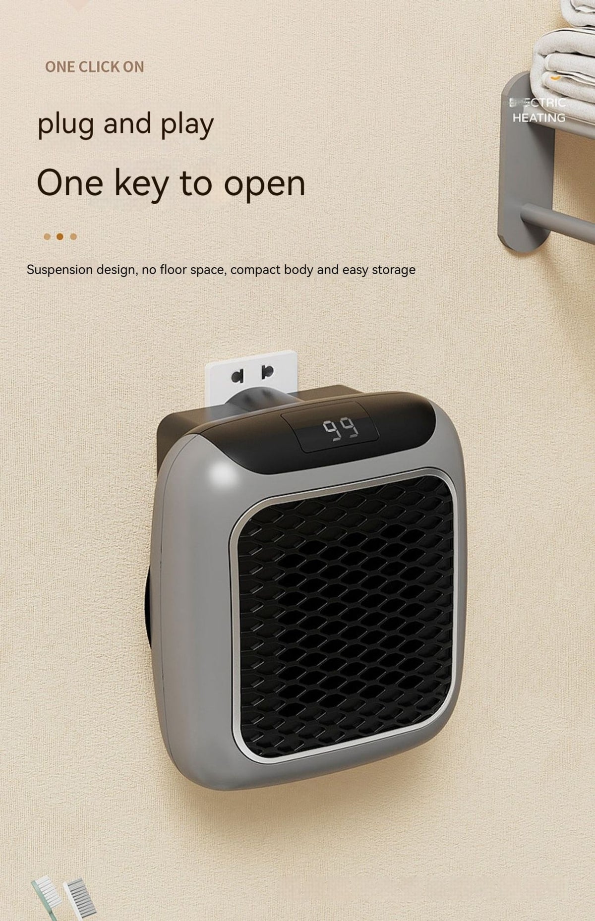 Plug in Space Heater with Digital Display and Honeycomb Grille - Image 2