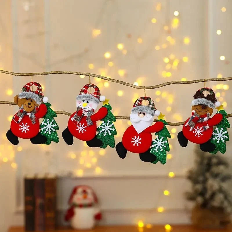 Plush Christmas Tree Ornaments with Dangling Legs and Felt Character Designs - Image 1