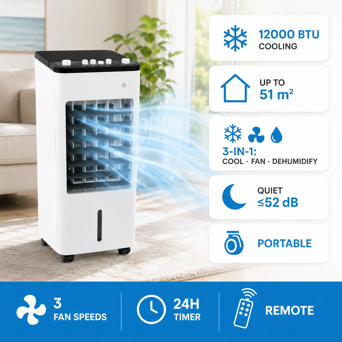 Portable Air Conditioner and Cooler with Evaporative Cooling Fan and Humidifier Function - Image 4