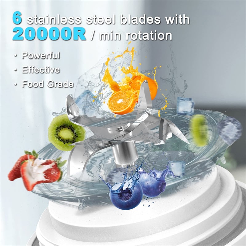Portable Mini Blender with USB Charging 6-Blade Cordless Personal for Smoothies and Shakes - Image 23