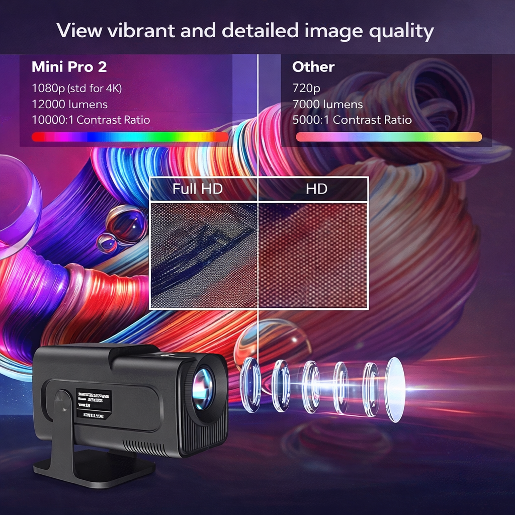 Portable Mini Smart Projector Wireless Remote Control Rotating Stand Lens Quiet - Image 4