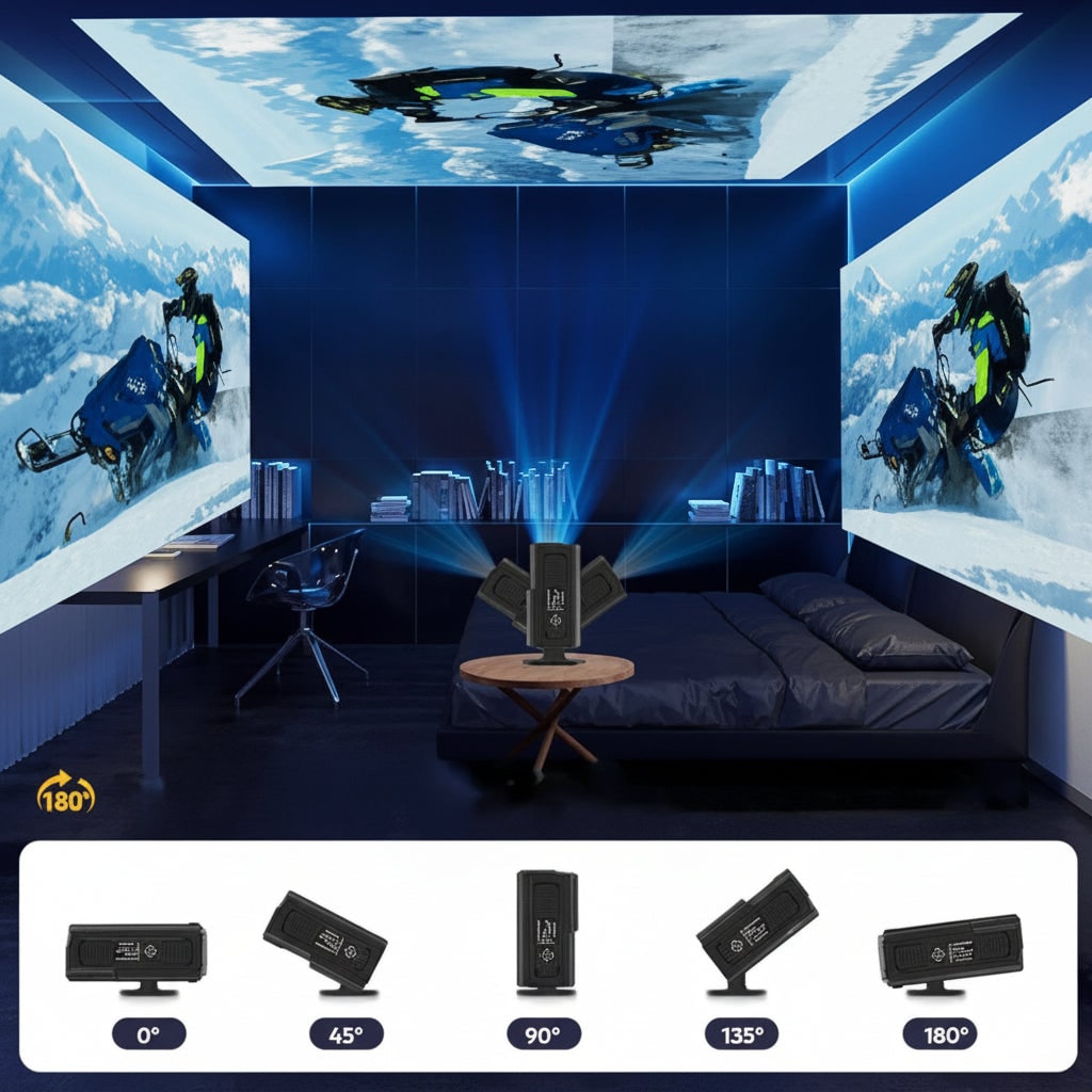 Portable Mini Smart Projector Wireless Remote Control Rotating Stand Lens Quiet - Image 6