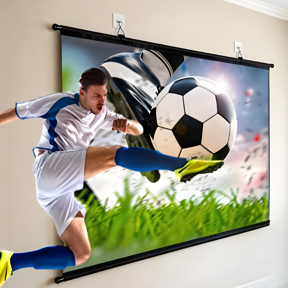 Portable Projector Screen Stand Wall Mounted 16 9 Widescreen White Metal Rod Movie - Image 1