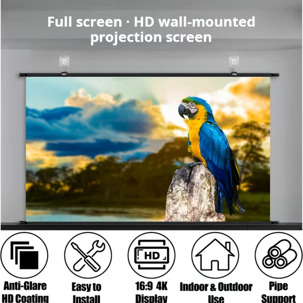 Portable Projector Screen Stand Wall Mounted 16 9 Widescreen White Metal Rod Movie - Image 5