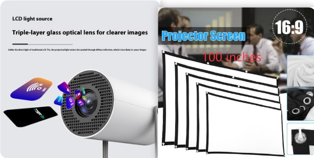 Portable Projector with Outdoor Screen Ultra Short Throw Compact Design and 180° Rotation Stand - Image 14