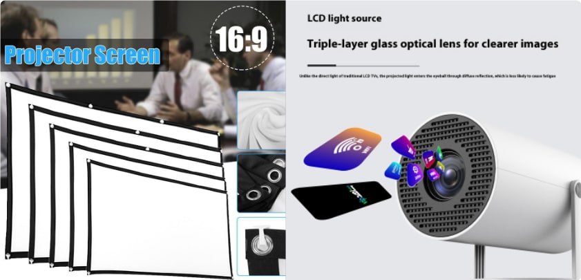Portable Projector with Outdoor Screen Ultra Short Throw Compact Design and 180° Rotation Stand - Image 2