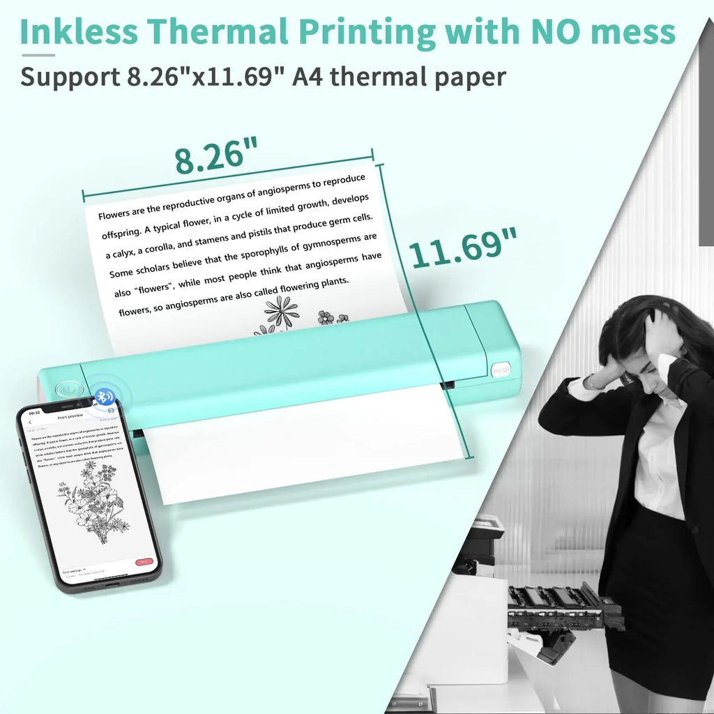 Portable Thermal Printer Wireless Bluetooth USB Compact A4 Smartphone Mobile - Image 7