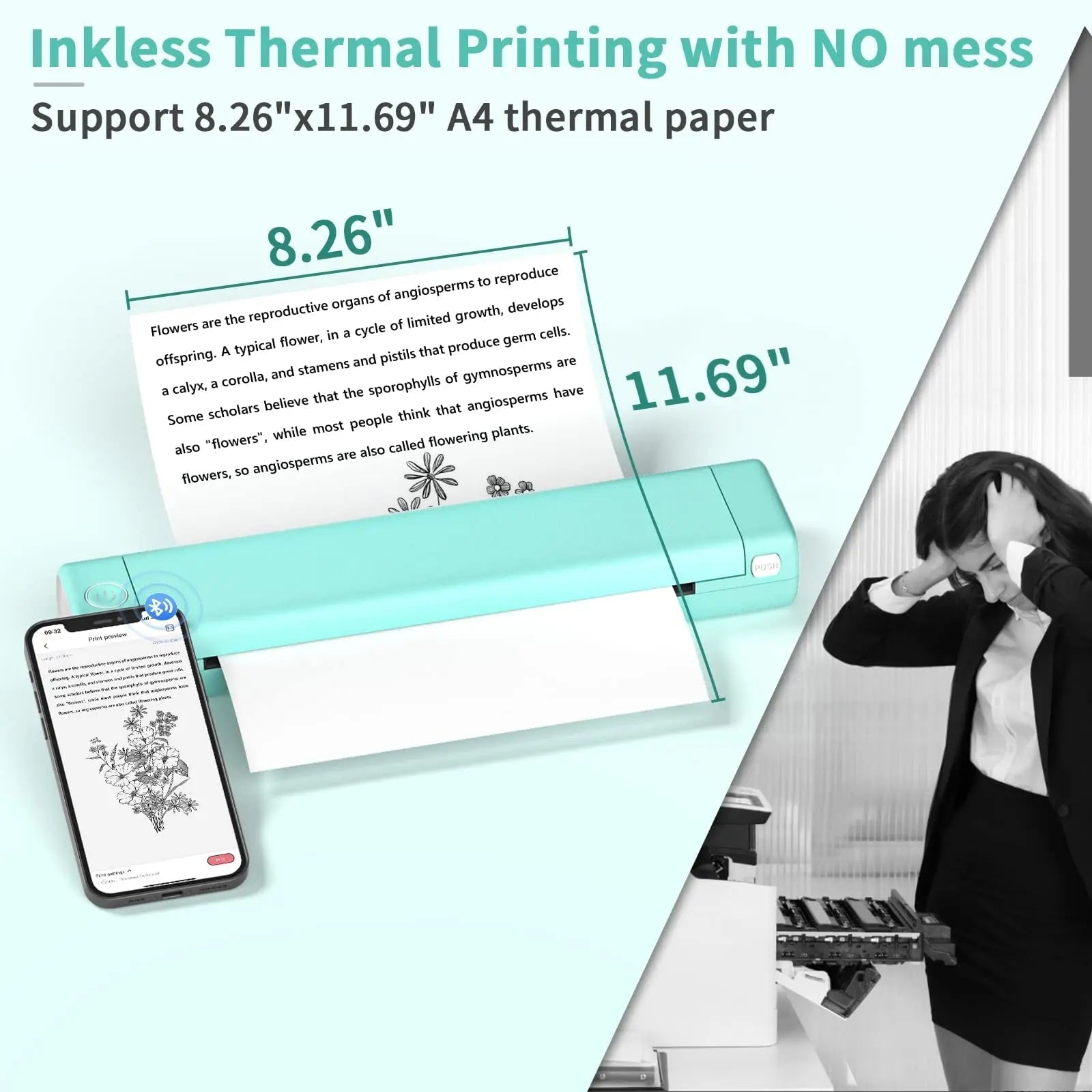 Portable Thermal Printer Wireless Bluetooth USB Compact A4 Smartphone Mobile - Image 7