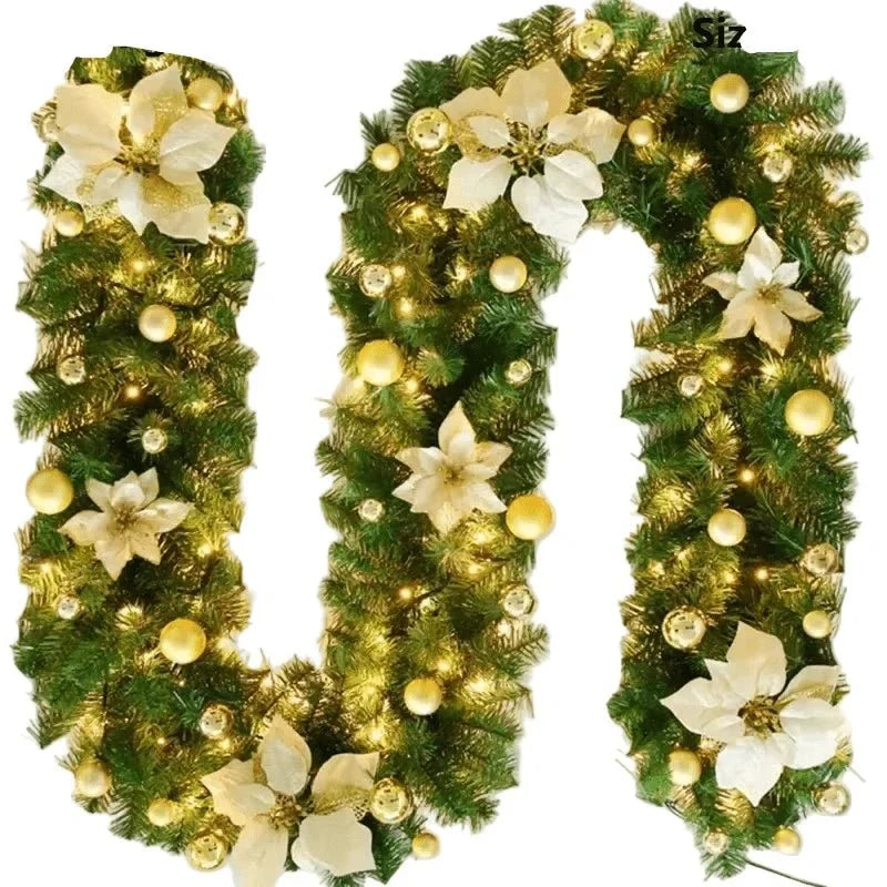 Pre-Lit Christmas Garland with LED Lights Ornaments and Poinsettia Flowers - Image 8
