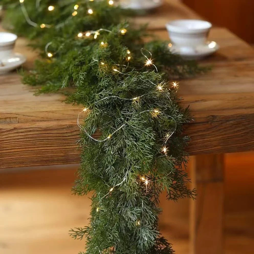 Pre-Lit Christmas Garland with Warm LED Lights and Flexible Branches for Stairs Mantel - Image 10