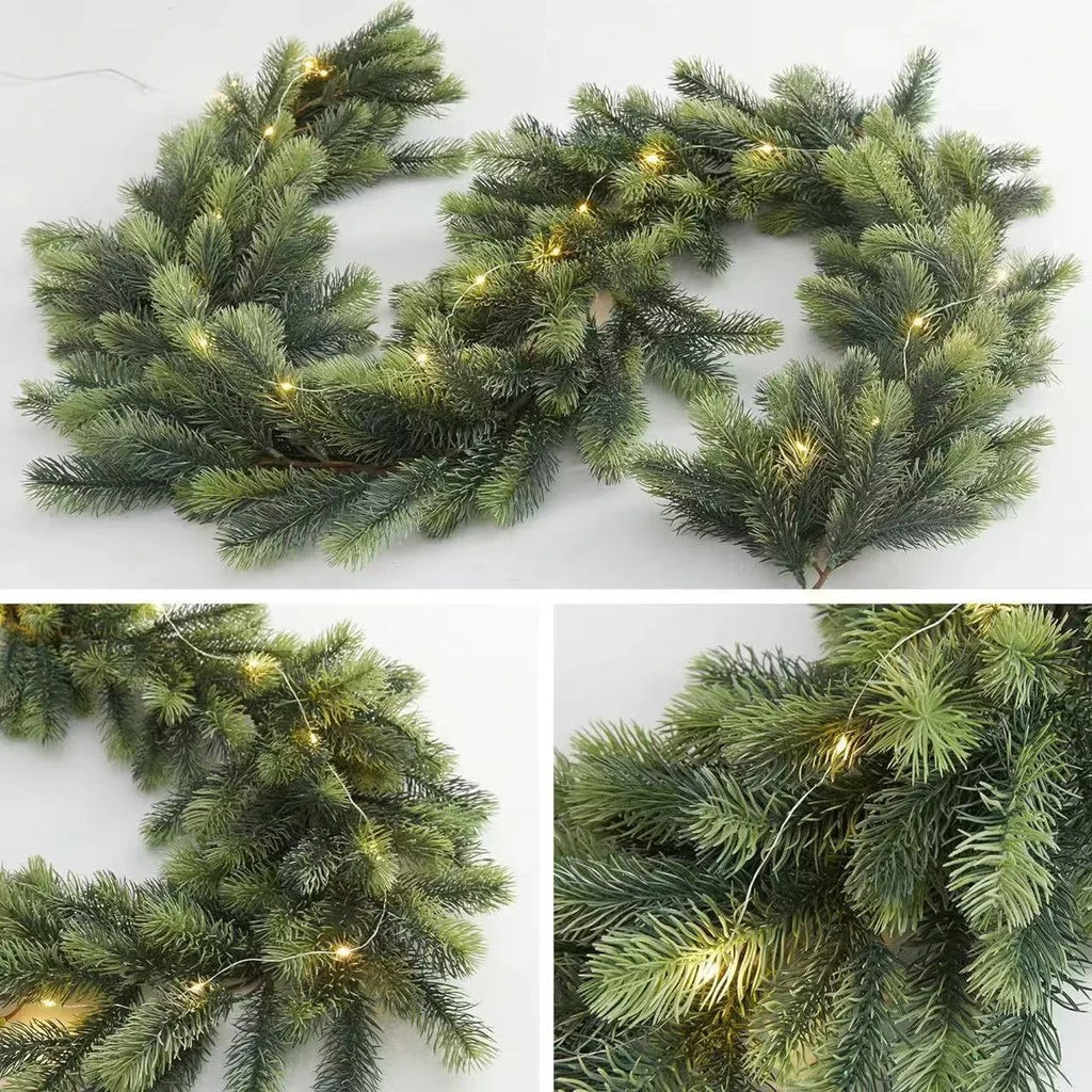 Pre-Lit Christmas Garland with Warm LED Lights and Flexible Branches for Stairs Mantel - Image 11