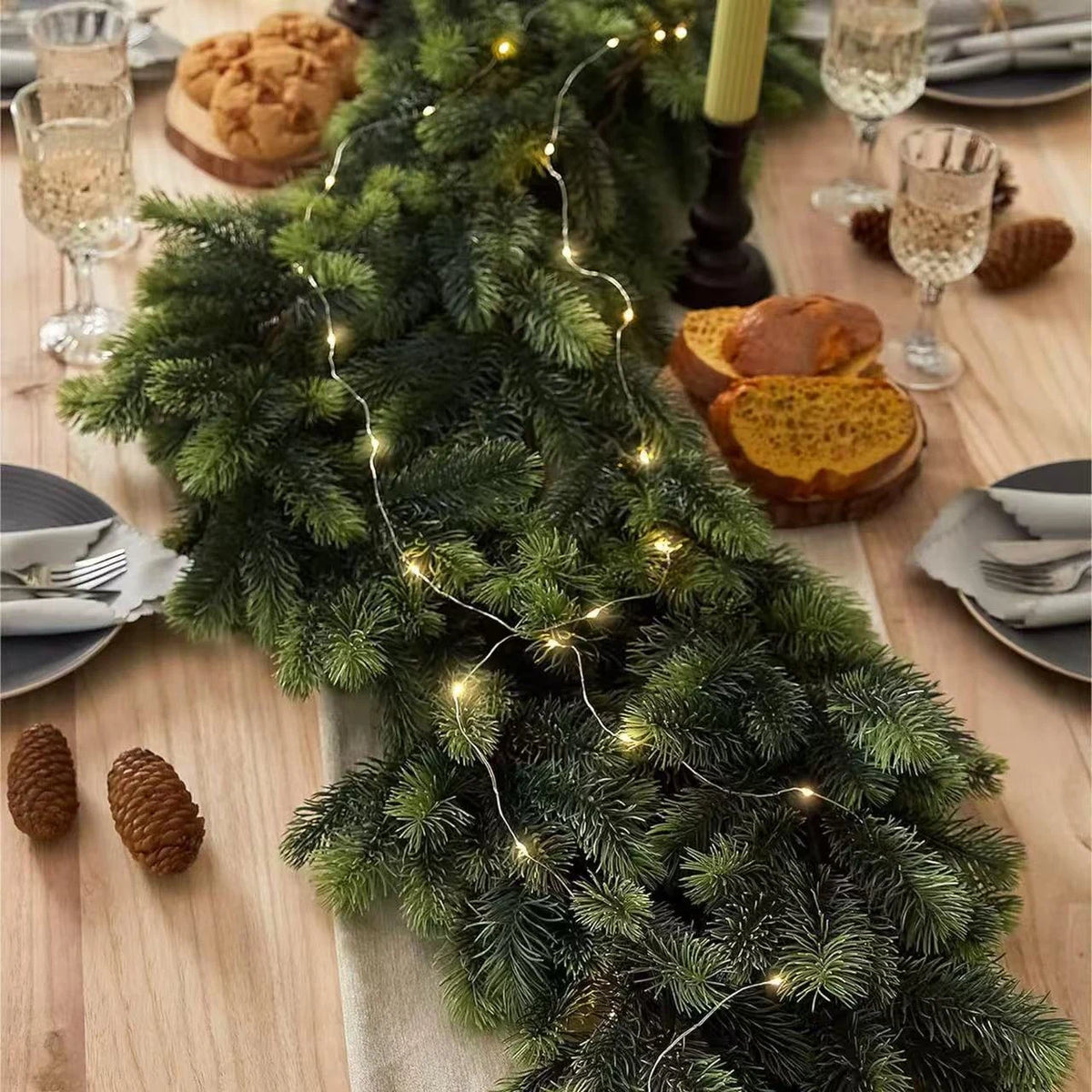 Pre-Lit Christmas Garland with Warm LED Lights and Flexible Branches for Stairs Mantel - Image 6