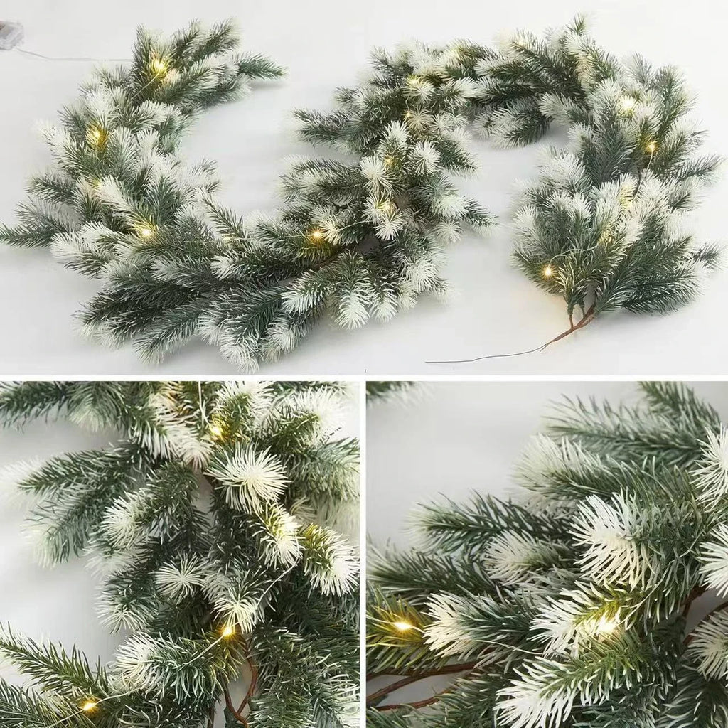 Pre-Lit Christmas Garland with Warm LED Lights and Flexible Branches for Stairs Mantel - Image 7