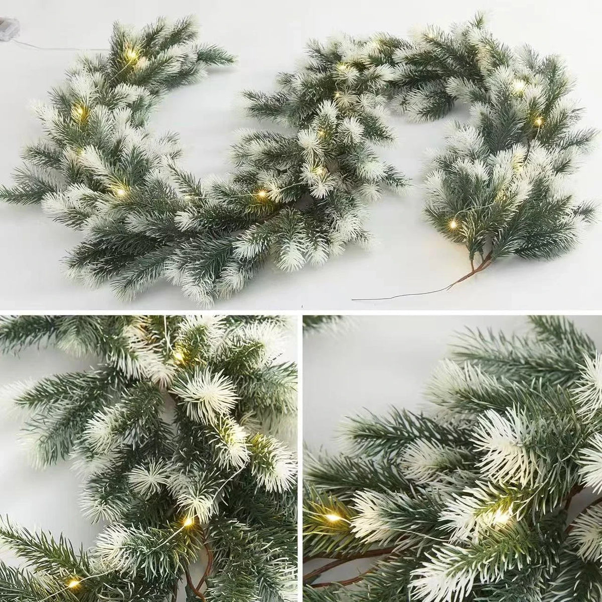 Pre-Lit Christmas Garland with Warm LED Lights and Flexible Branches for Stairs Mantel - Image 7