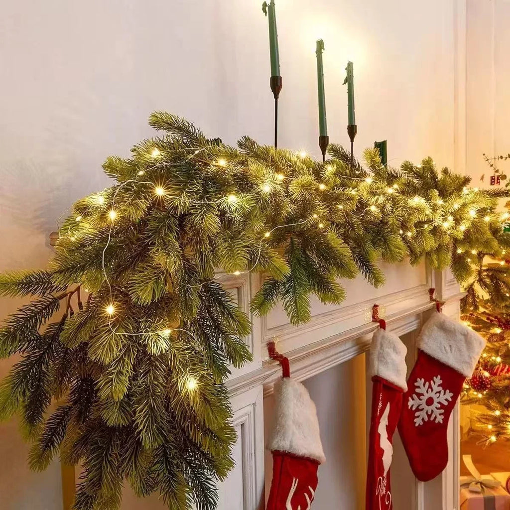 Pre-Lit Christmas Garland with Warm LED Lights and Flexible Branches for Stairs Mantel - Image 8