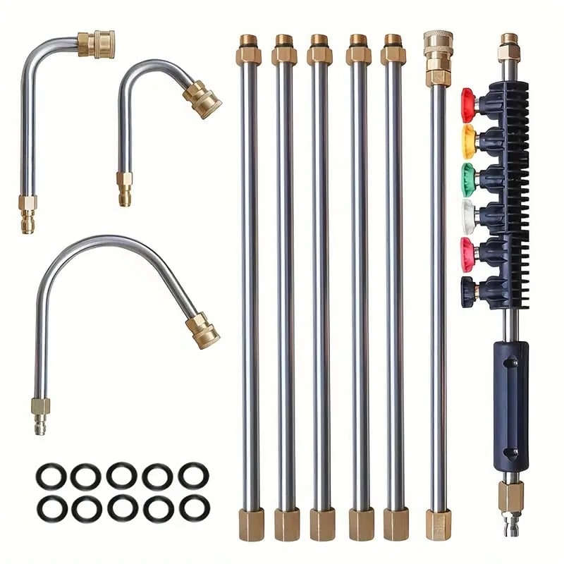 Pressure Washer Wand with Power Spray Extension Brass Couplers and Five Nozzle Tips - Image 1