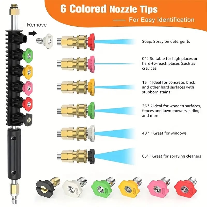 Pressure Washer Wand with Power Spray Extension Brass Couplers and Five Nozzle Tips - Image 11