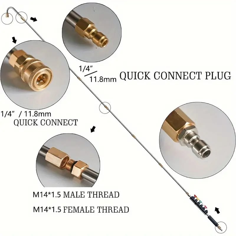 Pressure Washer Wand with Power Spray Extension Brass Couplers and Five Nozzle Tips - Image 4