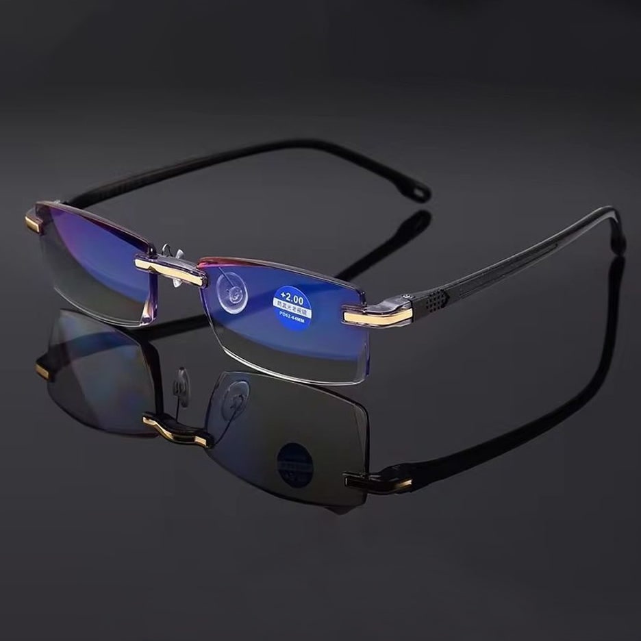 Progressive Reading Glasses Blue Light Blocking Metal Rimless Rectangular Multifocal - Image 1