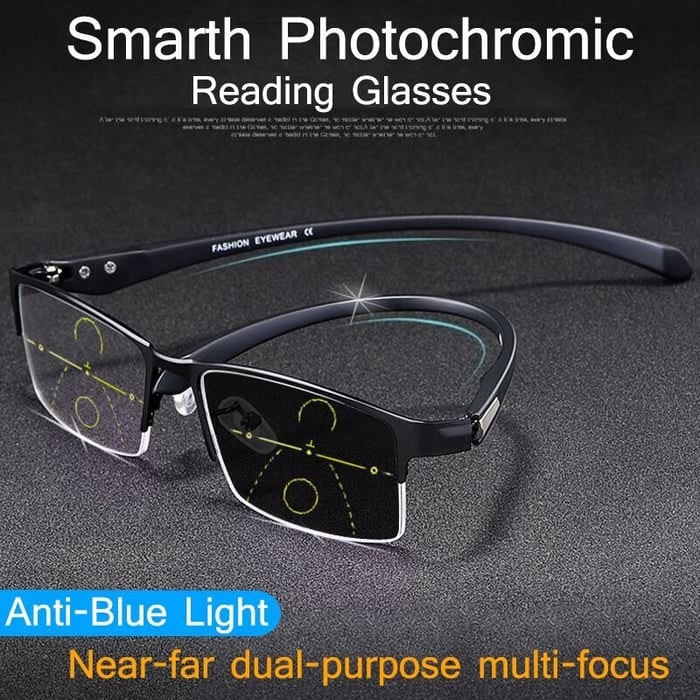 Progressive Reading Glasses Blue Light Blocking Metal Rimless Rectangular Multifocal - Image 2