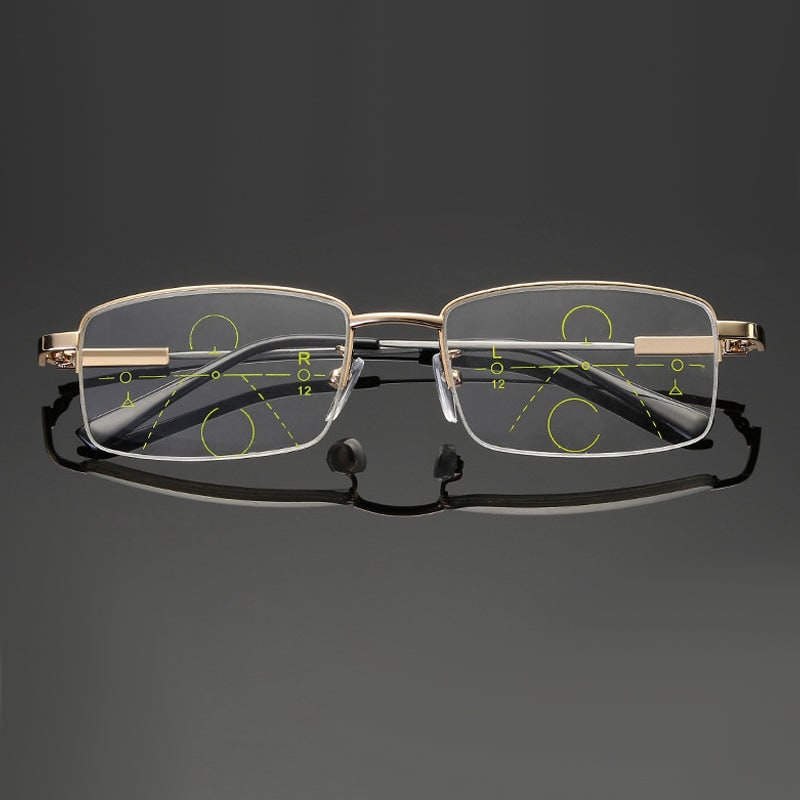 Progressive Reading Glasses Blue Light Blocking Metal Rimless Rectangular Multifocal - Image 4